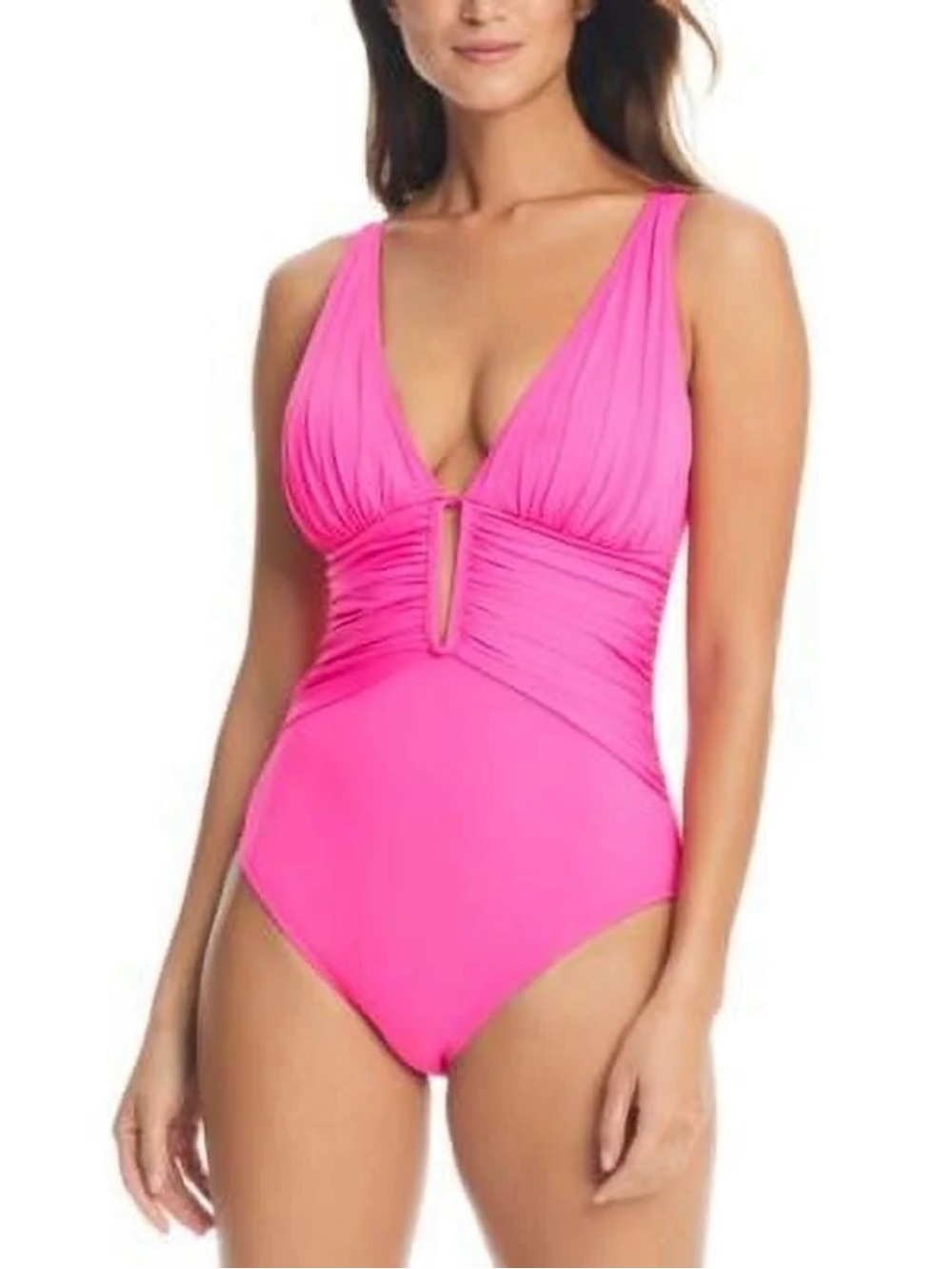 Bleu Rod Beattie Women's Pink Bling Ruched Molded-Cup One-Piece Swimsuit size 10